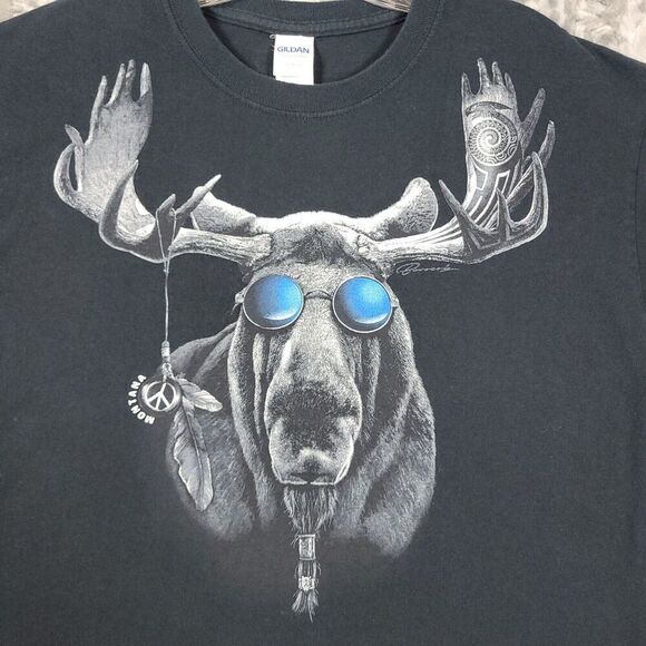 Montana Moose Shirt Men''s Large Black Outdoor Graphic Print Hipster Glasses - Picture 2 of 8